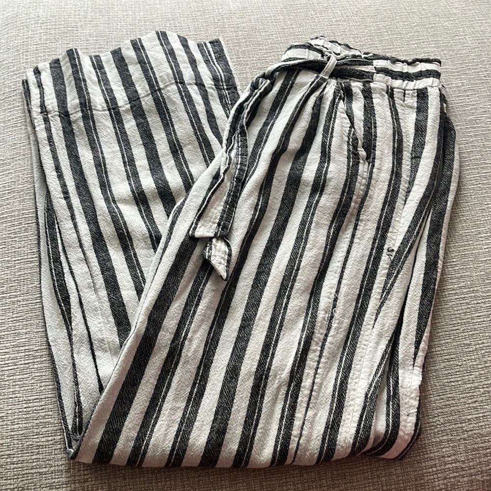 Black and white striped pants